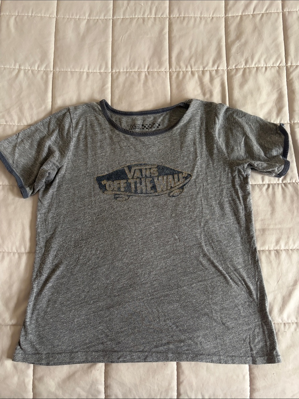 Vans Gray Short Sleeve Kids Tee with Navy Logo Trim